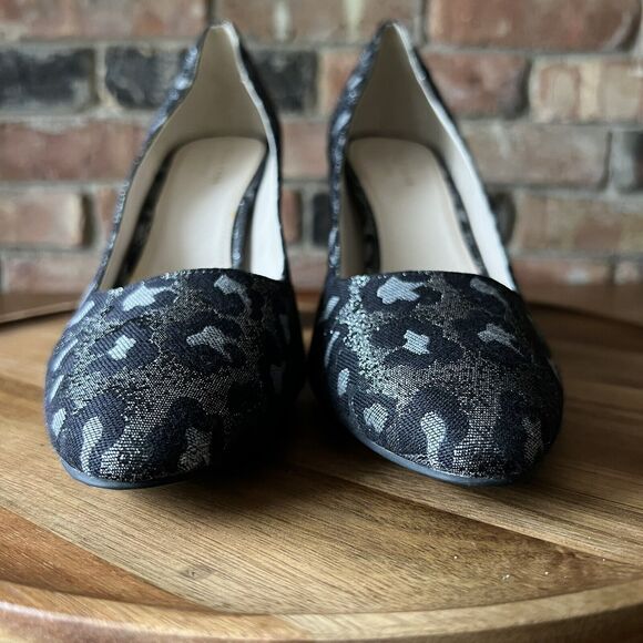 Cole Haan Alanna Brocade Pumps II Black Silver Leopard Block Heels Womens 9 B - Picture 10 of 16